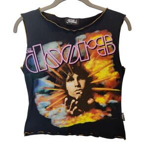 Vintage Y2K Jonny Rock The Doors Black Graphic Tank Top Lettuce Hem T Shirt Rare